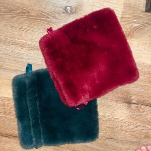 Plush Red and Green Fur Pouches